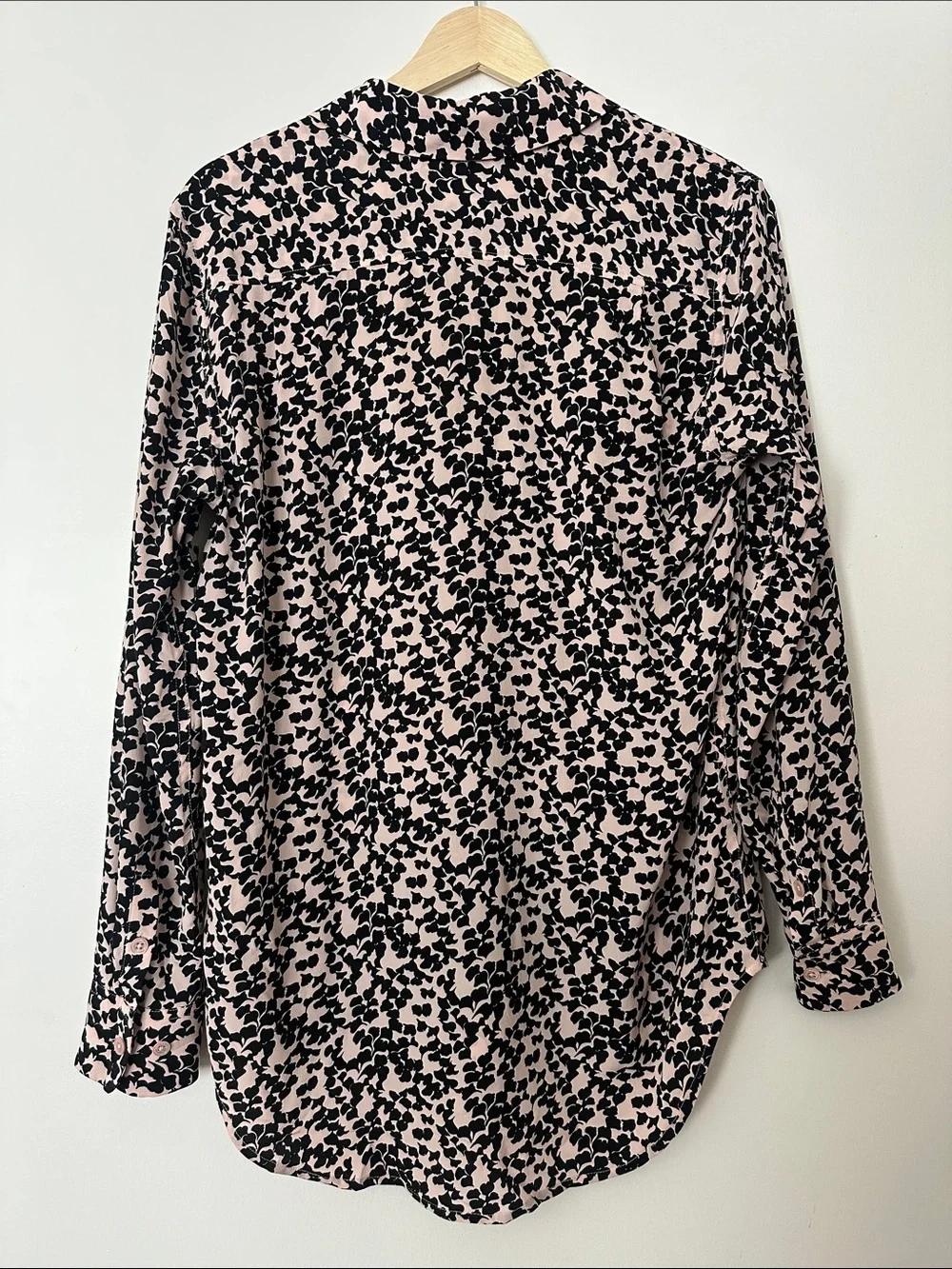 Equipment Pink and Black Gingko Print 100% Silk Button-Down Shirt
